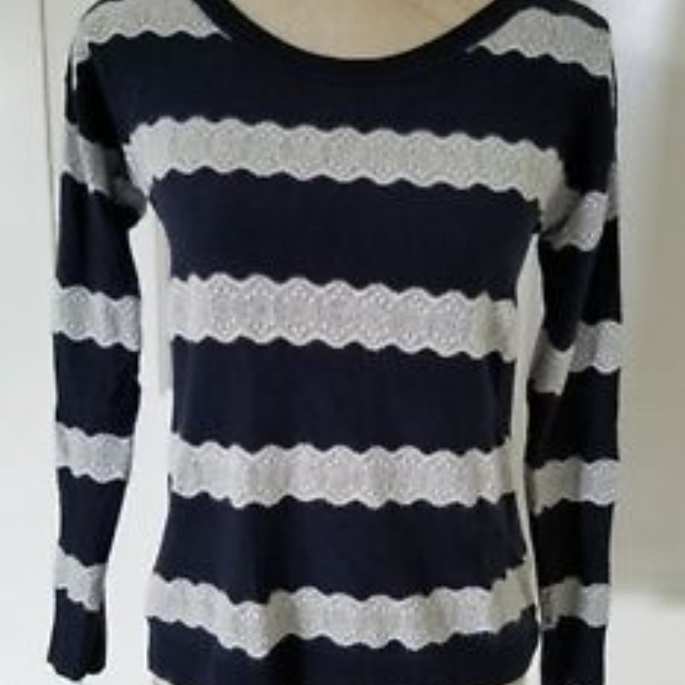 American Eagle Outfitters Size X-Small Blue and White Decorative Striped Sweater